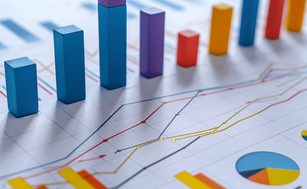 3d bar chart with other graphs, representing data analysis