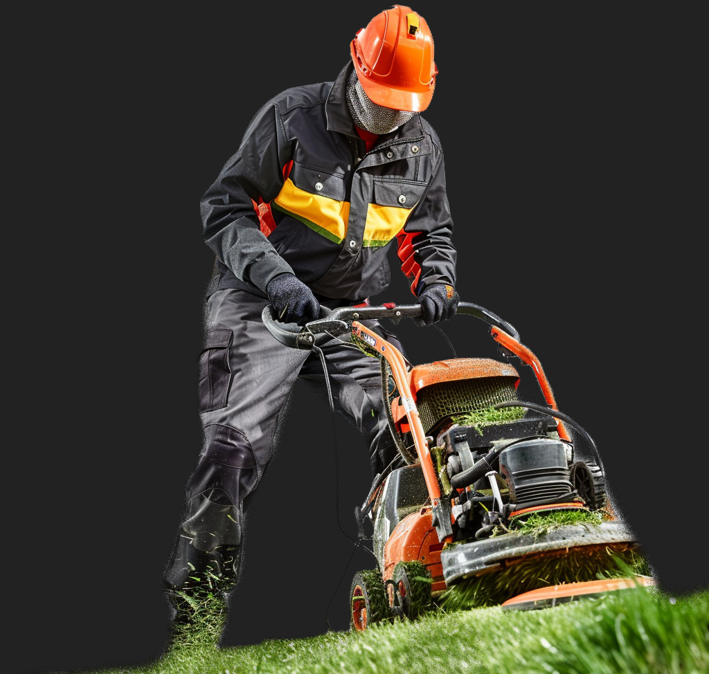 A man mowing a lawn